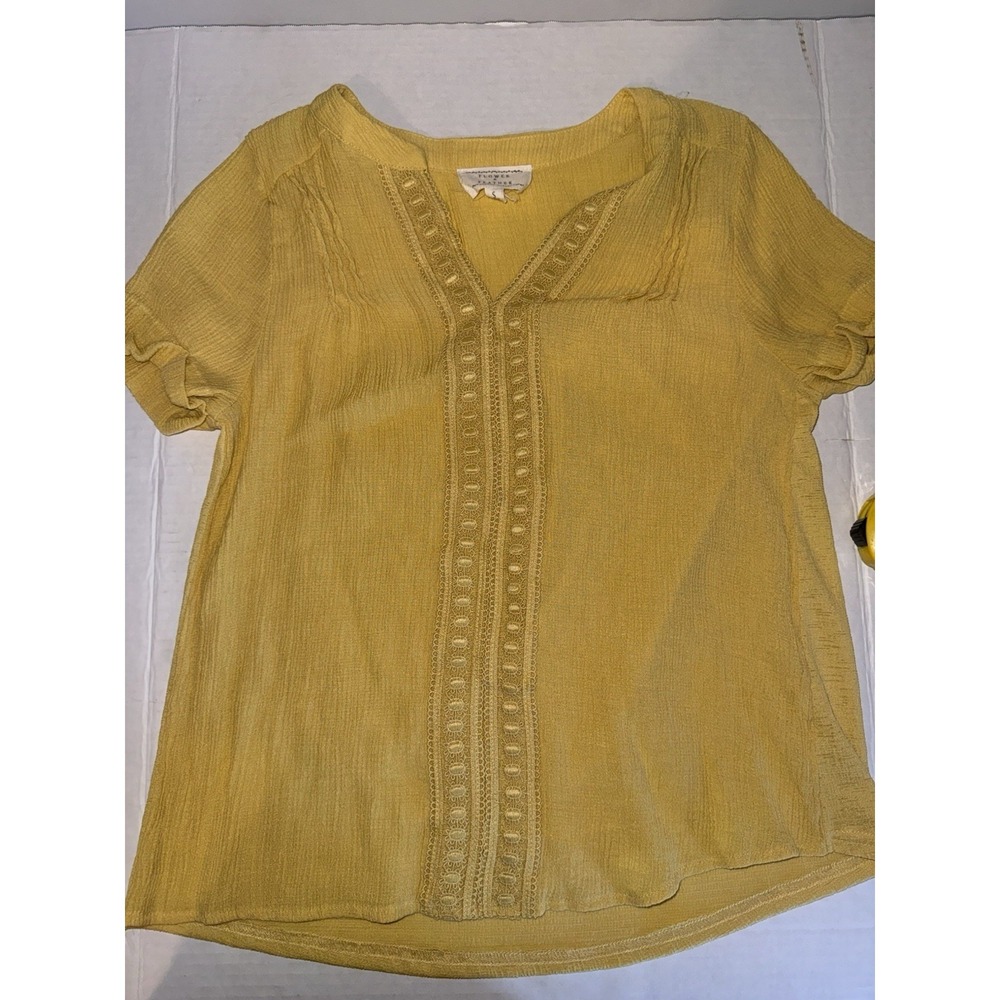 Flower & Feather Women Yellow Short‎ Sleeve Blouse S - Picture 3 of 6
